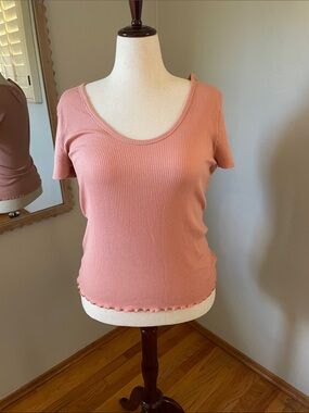 GAP Ribbed Scoop Neck Short-Sleeve Tee in Dusty Rose